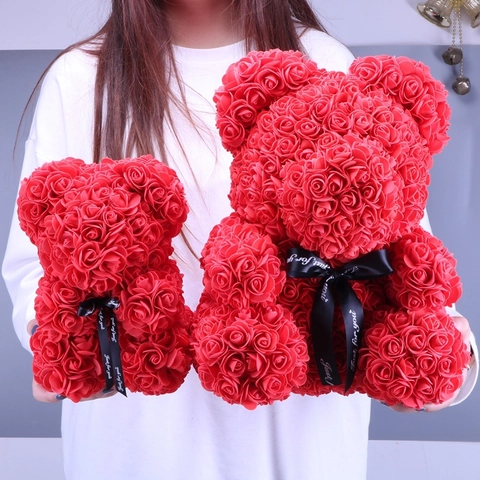 Artificial Rose Flower Bear Handmade PE Foam Teddy Bear Gift Box String Light Valentine Wedding Anniversary Gift For Her