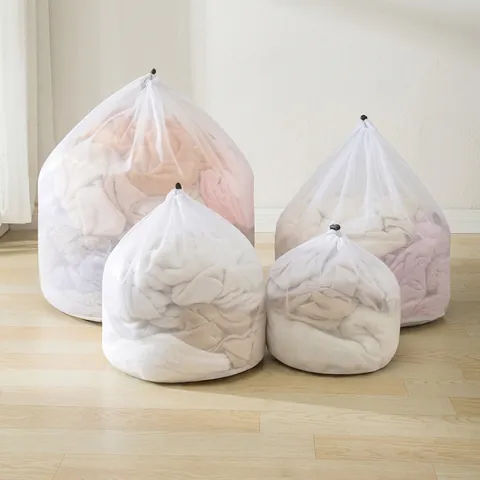 Laundry Bag Polyester Mesh Drawstring Wash Bag For Washing Machine Protective Clothing Care Anti-Tangle Thickened White