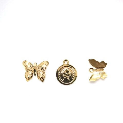 DIY Copper 14K Gold Plated Butterfly Portrait Coin Pendants For Bracelet Necklace Jewelry Making Finding Materials