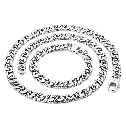 Collana E Bracciale In Acciaio Inossidabile Catena A Maglia A S Hip Hop Street Minimalista Argento