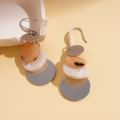 Retro Geometric Round Disc Drop Earrings Acrylic Iron Copper Multi Layer Bohemian Style Fashion Women Jewelry Accessory