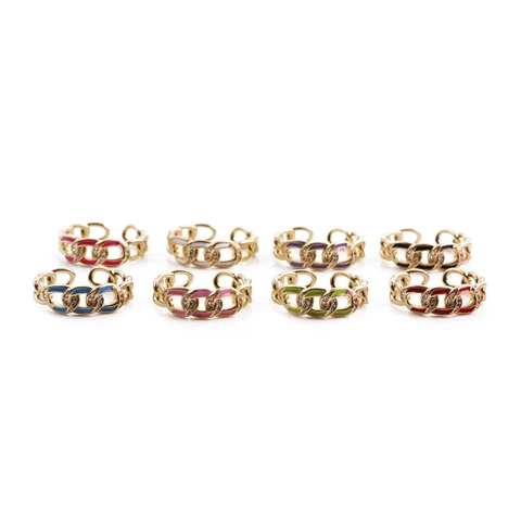 Anello Aperto A Catena Geometrica Rame Placcato Oro Smalto Colorato Zircone Regolabile Gioielli Di Moda Donna