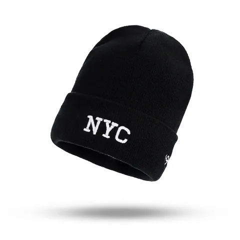 Bonnet En Maille Avec Broderie NYC Hiver Chaud Bonnet À Revers Style Streetwear Pour Hommes Et Femmes