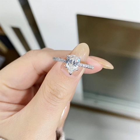 Anillo de Moissanita Corte Pera Clásico de Plata de Ley 925 Anillo de Compromiso de Boda Color D VVS1 Moissanita Joyería Mujer