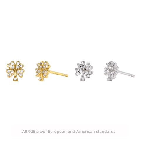 Four Leaf Clover Stud Earrings With 925 Sterling Silver Earring Post Micro Pave Zircon Elegant Jewelry For Women