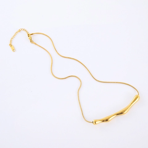Collana Con Pendente In Bambù Irregolare Acciaio Inossidabile 304 Placcato Oro 18K Catena A Serpente Gioielli Geometrici Donna