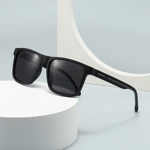 Gafas de Sol Polarizadas Cuadradas TR90 para Hombre Protección UV400 Montura Negro Mate Lentes Espejadas Deporte Conducción