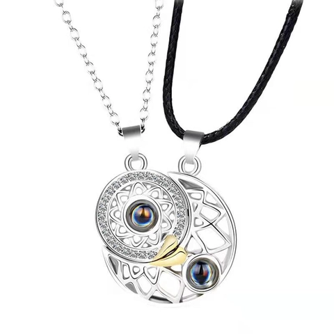 Edelstahl Kupfer Strass Projektion Anhänger Halskette Sonne Mond Herz Magnetische Anziehung Mode Schmuck Geschenk