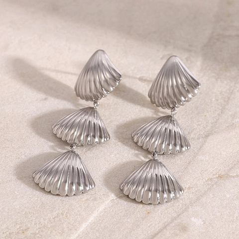 Stainless Steel Triple Shell Drop Earrings Western Style High End Mirror Polished Dangle Earrings For Women Vacation Jewelry
