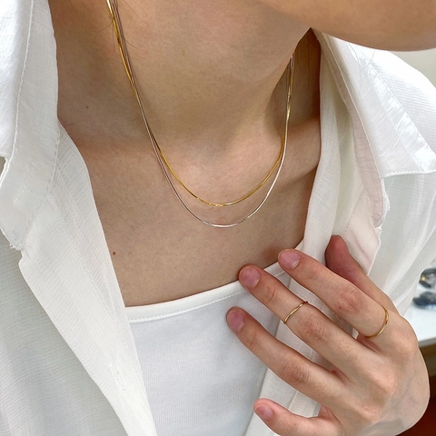Minimalist Stainless Steel Polished Round Snake Chain Necklace Bracelet Anklet Set For Women Gold Silver Plated Elegant Jewelry