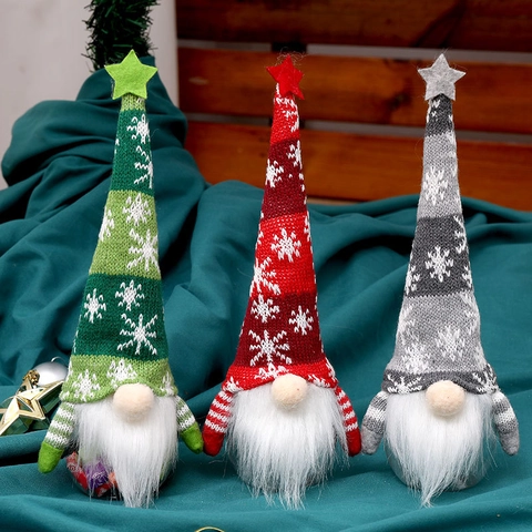 Tarro De Caramelos Gnomo De Navidad Gorro De Estrella De Punto Patrón De Copo De Nieve Contenedor Transparente Decoración