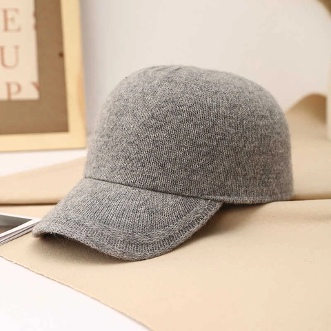 Wool Blend Knitted Baseball Cap Solid Color Warm Casual Winter Duck Tongue Hat For Men Women