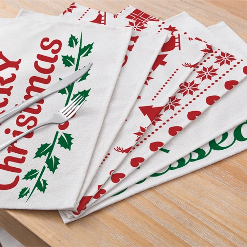 Christmas Placemats Cotton Linen Waterproof Table Decoration Reindeer Snowflake Print Holiday Kitchen Dining Decor