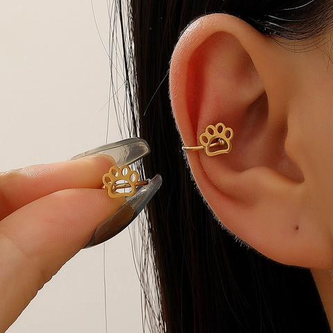 Cat Shape Ear Cuff Alloy Leopard Animal Clip On Earrings No Piercing Green Rhinestone Eyes Punk Hip Hop Jewelry For Women