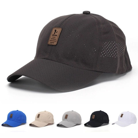 Quick Dry Baseball Cap Mesh Breathable Sun Hat For Outdoor Sports Fishing Hiking Adjustable Casual Unisex Leather Patch