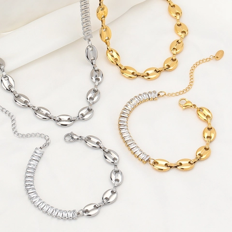 Collier Épissage en Acier Inoxydable Zirconia Grain de Café Maillon Mariner Choker Ras du Cou Pendentif Géométrique Strass Bijoux pour Femmes