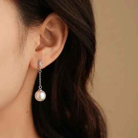 Orecchini Lunghi Con Künstliche Perle D Imitazione E Zirconi Rame E Perni In Argento Stile Retrò Francese Gioielli Per Donna