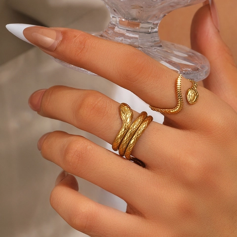 Snake Ring Stainless Steel Gold Plated Adjustable Open Spiral Animal Shape Fashion Jewelry For Women Men