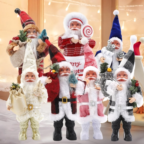 Santa Claus Figurine Desktop Decoration Fabric Plush Standing Christmas Party Ornament Novelty Festive