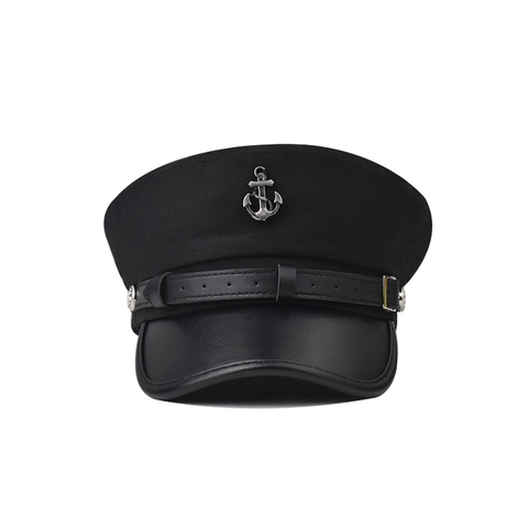 Navy Sailor Captain Hat With PU Leather Brim Metal Anchor Badge Retro Flat Top Newsboy Beret Cap For Women