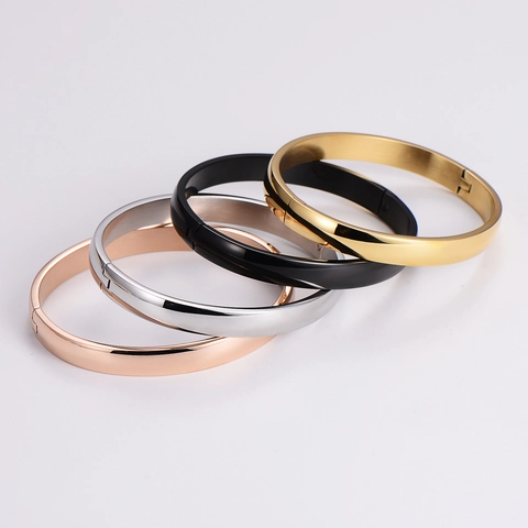 Minimalist 316L Stainless Steel Bangle High Polished Plain Surface Oval Bracelet With Hinge Clasp For Men And Women