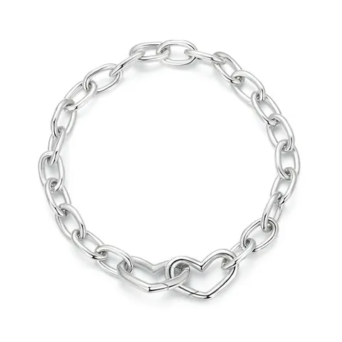 925 Sterling Silver Interlocking Heart Link Bracelet For Women Minimalist Geometric Double Heart Clasped Chunky Chain Bracelet Jewelry Gift
