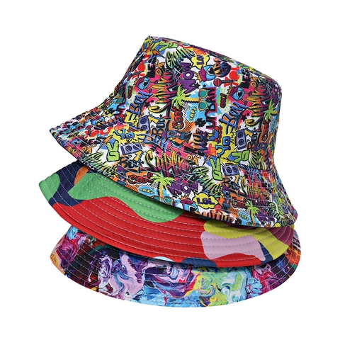 Wende-Fischerhut Polyester Sonnenschutz Faltbar Bucket Hat Für Outdoor Reisen Streetwear Gemustert Druck Mode