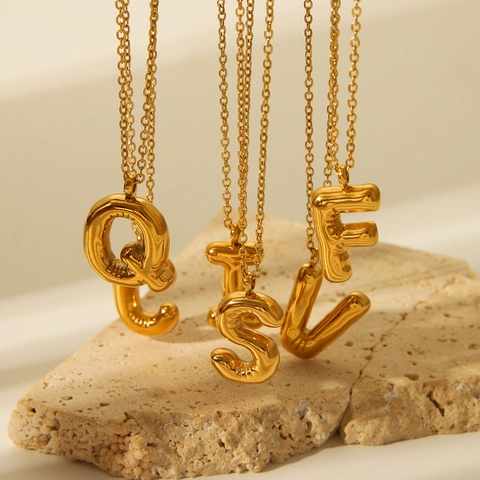 Collana Con Pendente Iniziale Bolla Placcata Oro Acciaio Inossidabile Lettera Palloncino 3D Gioielli Minimalisti
