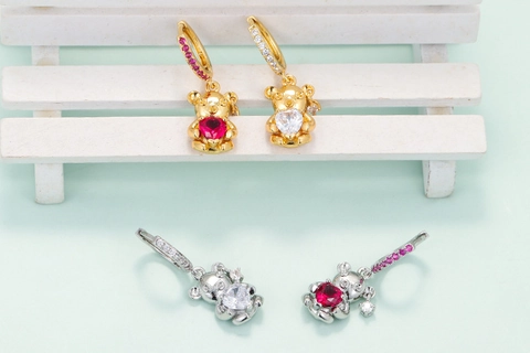 Pendientes De Gota Oso Circonita Corazón Cobre Chapado En Oro Joyas Moda Para Mujeres Niñas Regalo Dulce