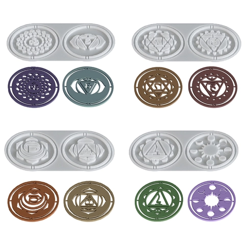 Mandala Chakra Geometric Hollow Round Silicone Coaster Mold For DIY Resin Casting Plaster Mat Craft Making Tools