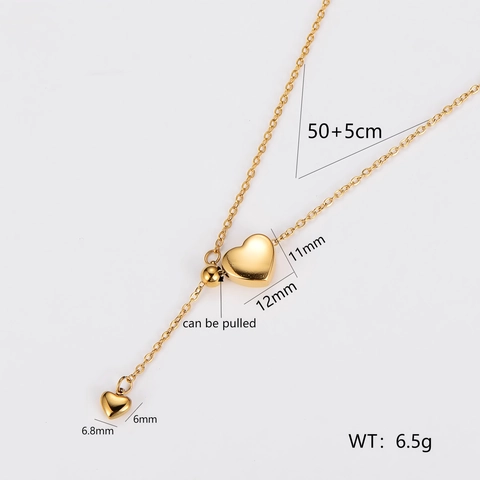 Collar Con Colgante De Corazón De Acero Inoxidable Doble Corazón En Forma De Y Lariat Ajustable Borla Joyería Minimalista Para Mujeres
