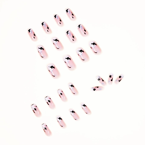 Unghie Finte A Pressione Lunghe Quadrate Ovali Punte Per Unghie Blu Bianco Graffiti Astratti Lucido Manicure Per Donne Rimovibile