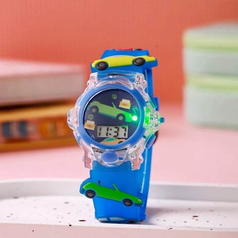 Cartoon Car Children Digital Watch Luminous Backlight Silicone Strap Kids Electronic Watch For Boys Girls Student Birthday Gift