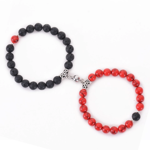 Natürliche Vulkanstein Magnetische Armbänder Für Paare Türkis Achat Landkartenstein Schwerkraft Attraktion Elastischer Schmuck