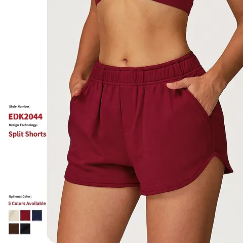 Women Sports Shorts French Terry Cotton Blend High Waist Elastic Pockets Casual Gym Running Loose Fit Dolphin Hem