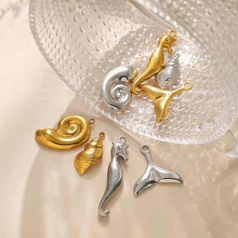 Oceaan Thema Charms 304 Roestvrij Staal 18K Verguld Zeepaardje Wulk Visstaart Schelp Hangers Voor DIY Sieraden Maken