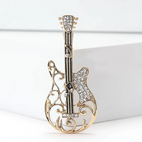 Gitarre Brosche Legierung Straß Hohl Musiknote Pin Schmuck Für Damen Anzug Strickjacke Elegant Accessoires