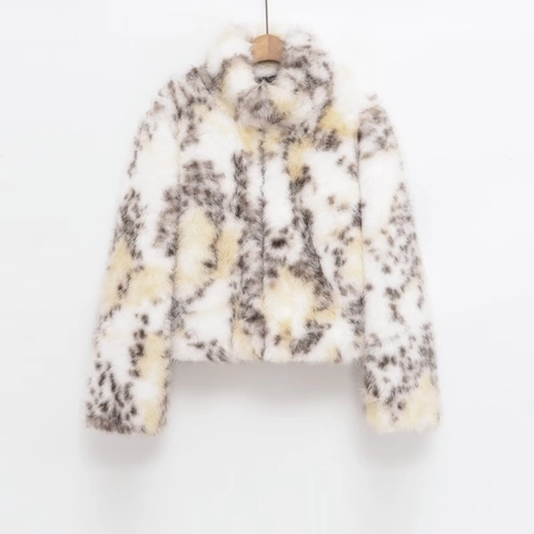 Chaqueta Corta De Piel Sintética Con Estampado De Leopardo Para Mujer Manga Larga Cuello Alzado Abrigo Casual