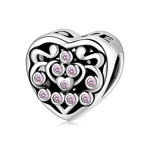 925 Sterling Silber Herz Charm Rosa Zirkon Hohl Liebe Filigran Perle Für DIY Armband Schmuckherstellung Damen Geschenk