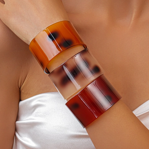 Brazalete Ancho Con Estampado De Carey Acetato Resina Acrílico Brazalete Abierto Geométrico Accesorio De Moda Mujeres