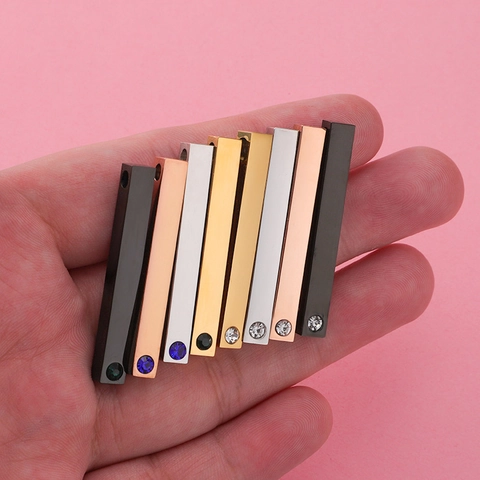 Pendente Barra Rettangolare 3D Acciaio Inossidabile Con Strass Lucidato A Specchio Accessori Per Creazione Di Gioielli DIY