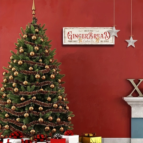 Christmas Hanging Sign Wooden Plaque Gingerbread Cookie Co Vintage Wall Decor Festive Home Ornament Rectangular