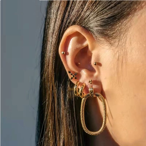 C-Shaped Hoop Earrings With 925 Sterling Silver Earring Post Quilted Texture Copper Geometric Minimalist For Women