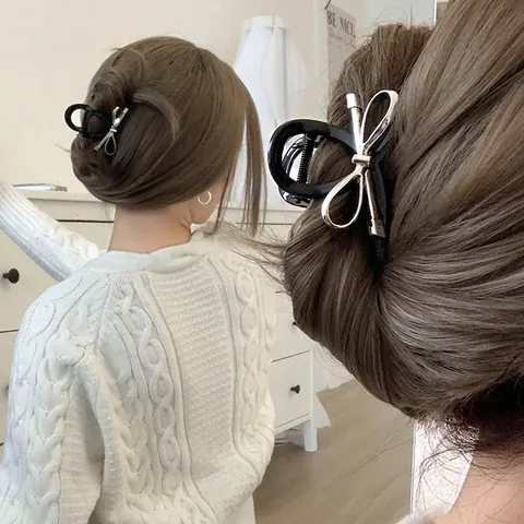 Elegant Hair Claw Clip Plastic And Alloy Metal Bow Shark Grip Trendy Hair Accessories For Women