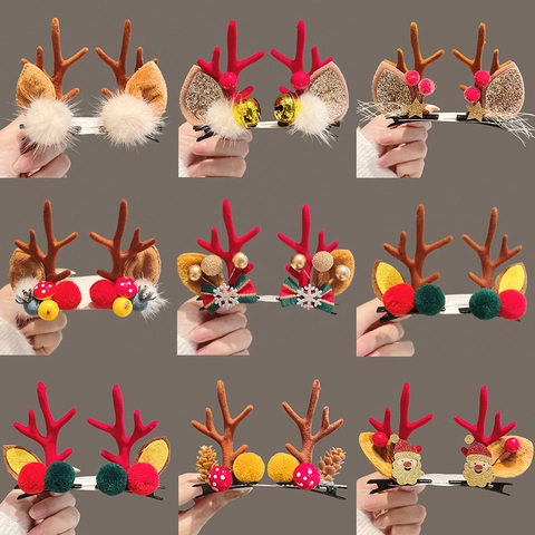 Pinzas Para El Cabello Con Astas De Reno De Navidad Tocado Lindo Decoración De Bayas Y Piñas Clips De Pico De Pato Para Mujer
