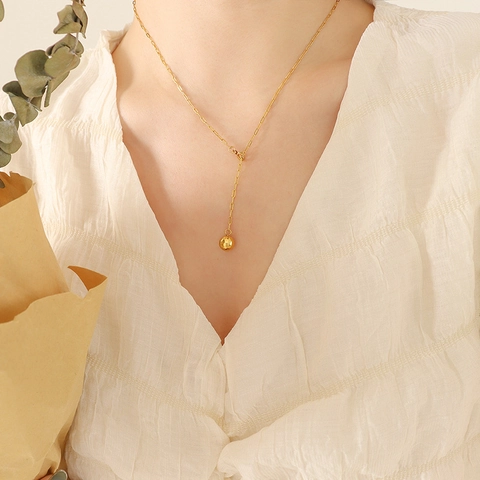 Collana A Y Minimalista Da Donna In Acciaio Al Titanio Placcato Oro 18K Ciondolo A Sfera Martellata Gioielli Geometrici