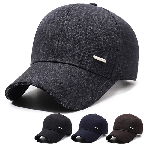 Casquette De Baseball Polyester Texturé Lettre Sport Plaque Métallique Réglable Visière Courbée Chapeau Soleil
