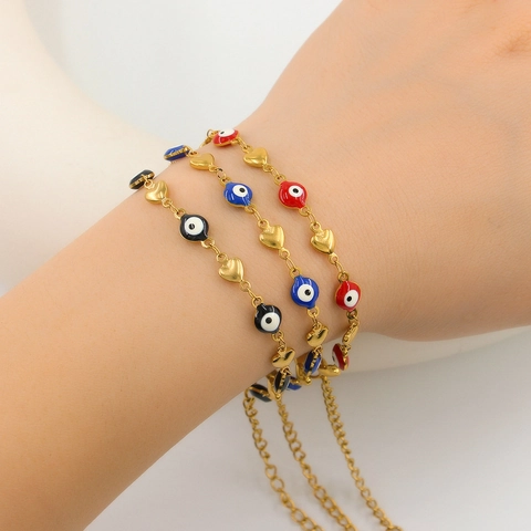 Evil Eye Herz Armbänder Edelstahl Emaille Zierliche Verstellbare Kette Schmuck Für Damen