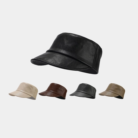 PU Lederen Zonneklep Hoed Vintage Zonbescherming Lege Top Pet Voor Vrouwen Outdoor Mode Verstelbaar