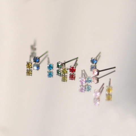 Minimalist Round Cubic Zirconia Stud Earrings Colorful Birthstone Titanium Steel Piercing Jewelry For Women Girls